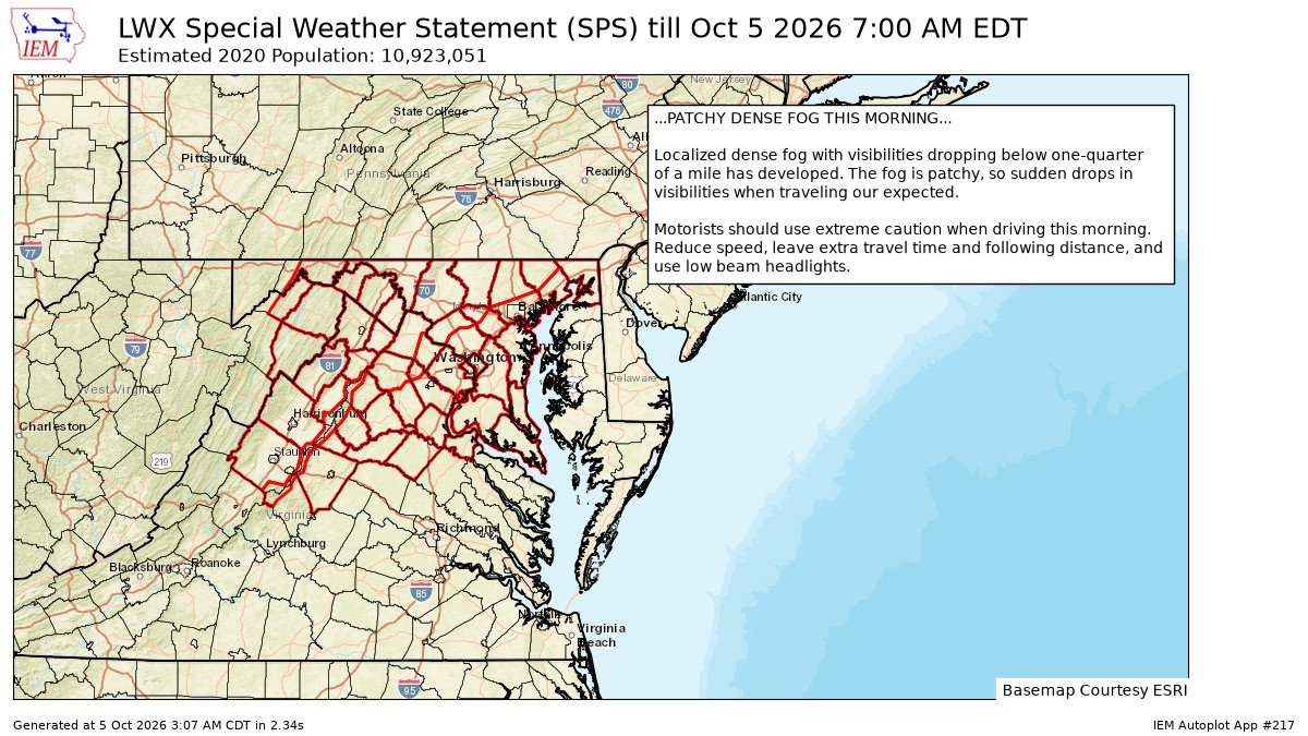 EricBourgois30's tweet photo. PATCHY DENSE FOG THIS MORNING for 1 forecast zones in [AN] and 1 forecast zones in [DC] and 18 forecast zones in [MD] and 26 forecast zones in [VA] and 6 forecast zones in [WV] till 7:00 AM EDT https://t.co/HbhFNKpkpz https://t.co/C1c3aTXdAe