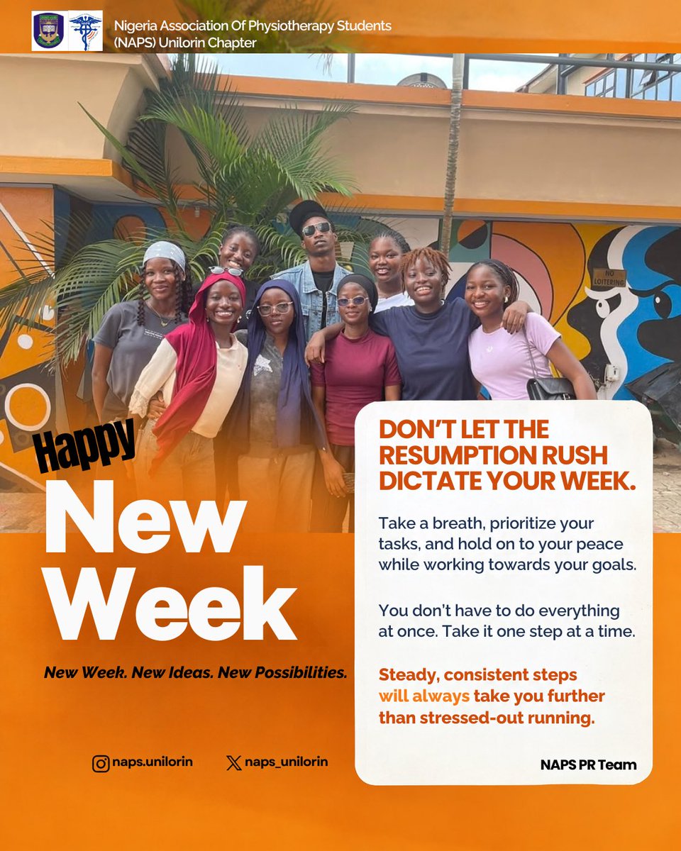 naps_unilorin's tweet photo. MONDAY WITH NAPS TV🧡
A new week, a fresh start, and probably a lot to catch up on. 😅
Take things one step at a time. Prioritize what matters, stay calm, and give yourself room to settle in.
You don’t have to do everything at once.
#NAPSUnilorin #NAPSTV #MondayMotivation https://t.co/YOHvQqo6w0