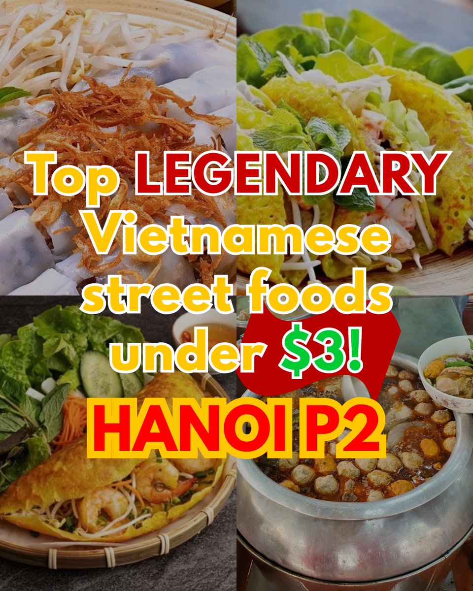 MatiasleonLeon's tweet photo. HANOI FOOD GUIDE (Part 2): 3 legendary street foods under $3. From crispy Banh Xeo to rich, spicy Bun Bo Hue, these local spots deliver big flavor on a budget. Which dish should we cover next? https://t.co/jxf86vSiIl