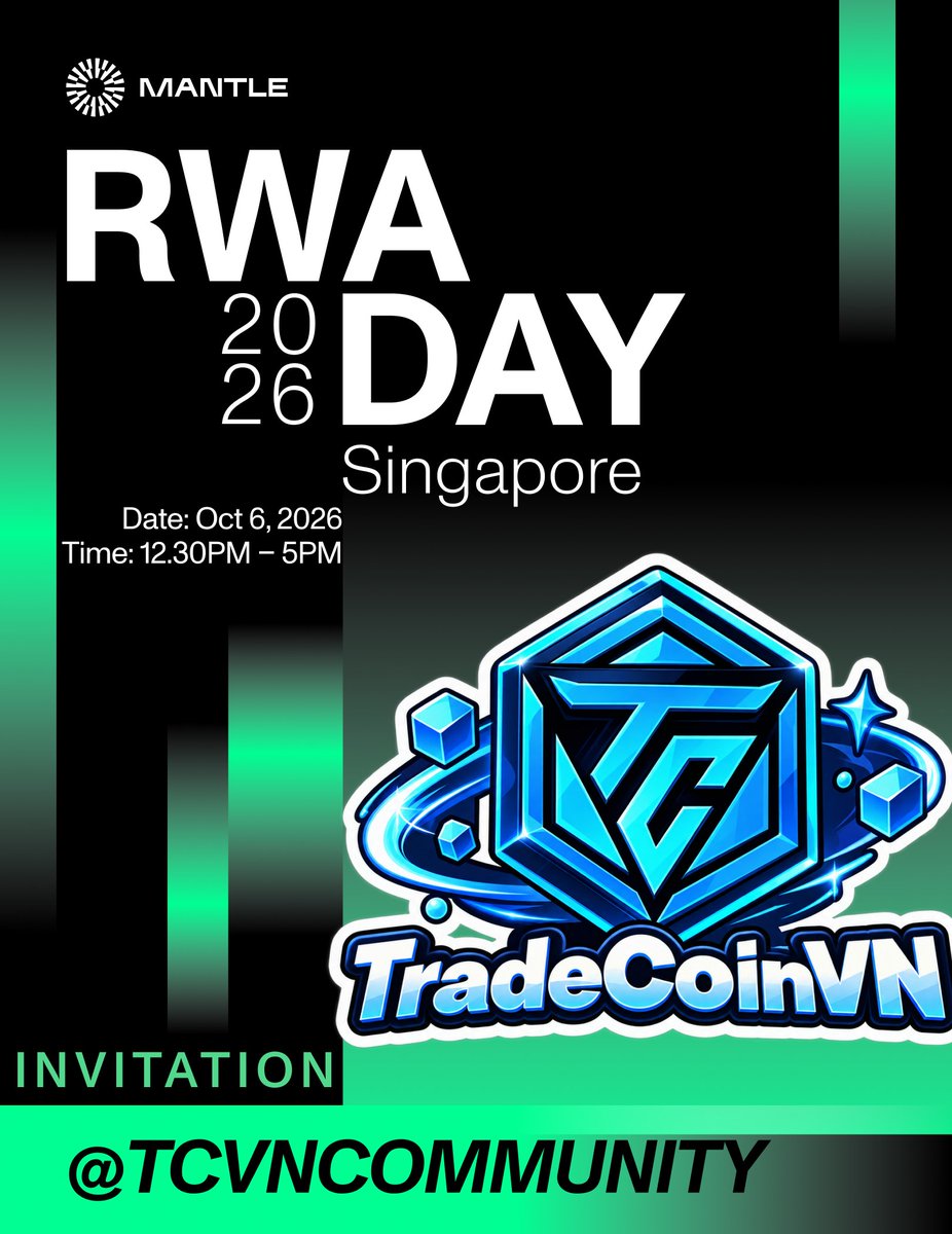 TCVNcommunity's tweet photo. ✨ TradeCoinVN hân hạnh đồng hành cùng @Mantle_Official tại Mantle RWA Day, diễn ra đồng thời sự kiện TOKEN2049 tại Singapore.

Tại sự kiện, người tham gia không chỉ khám phá thêm về những cải tiếng công nghệ mới nhất trên Mantle, mà còn gặp gỡ và đối thoại trực tiếp với những tổ chức lớn như Chainlink, Franklin Templeton,... về lĩnh vực RWA.

👉 Nhận vé ngay: https://t.co/qybV32zXEN

ℹ️ Thông tin sự kiện:
- Time: Thứ 3, ngày 06/10
- Location: The Exchange (Singapore Land Tower)

Nội dung chỉ nhằm cung cấp thông tin, không phải lời khuyên đầu tư hay quảng cáo.