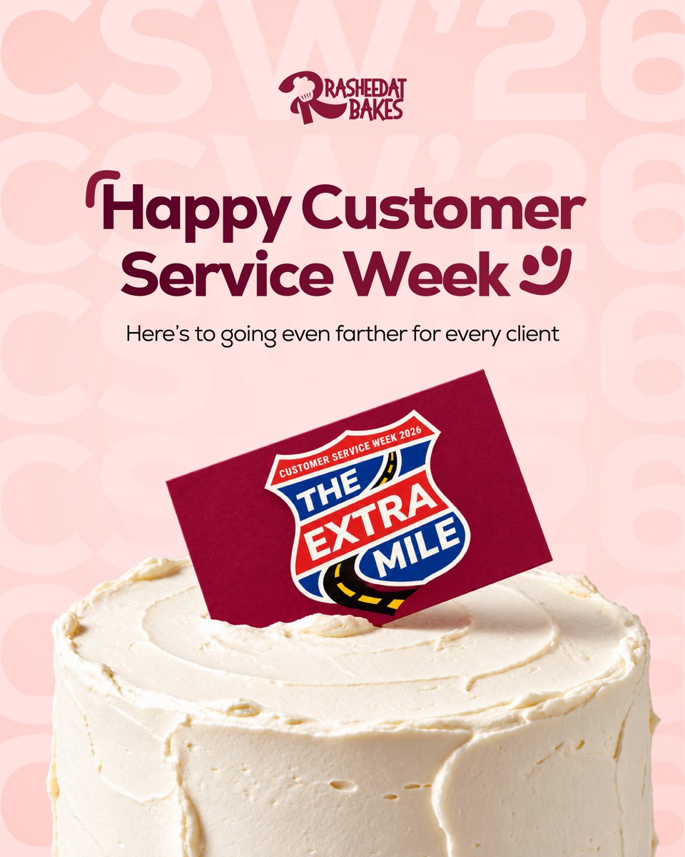 rasheedatbakes's tweet photo. It’s CUSTOMER SERVICE WEEK! Happy Customer Service Week to OUR BEAUTIFUL TEAM. The ones who make sure all orders are properly handled, every client is rightfully served, every complaint is taken with seriousness, every review is well received, the ones who make sure that no customer is left unsatisfied, not in our cakes, not in total experience. We see you, we love you, and we appreciate YOU! Thank you for always going the EXTRA MILE♥️♥️

This week is for our team, but we’re extending the gesture to all our amazing clients as well. We’re grateful for every enquiry, every order, referral, and review. 

This week is to remind y’all that as much as we’re happy to be here, we’re happier with you around. And with that, we promise to get better in every aspect that we may fall short. We promise to always go the EXTRA MILE in making sure you are satisfied. 
And in this week, We’re giving all our beautiful clients the pretty bottles in the next slide. Thank you for riding with us! 

And stay tuned this week, it’s all about CUSTOMER SERVICE! Every content will be just around it!😍😍😍

HAPPY CUSTOMER SERVICE WEEK! It only gets better onwards. Order and receive your FREE GIFTS!🚀🚀🚀

📍 Location: Rasheedatbakes, The Cake Place, Ajebamidele Plaza, Adjacent Ojaja More/KS, Ibadan Road, Ile-Ife, Osun State 📞 WhatsApp: +234 810 357 8953