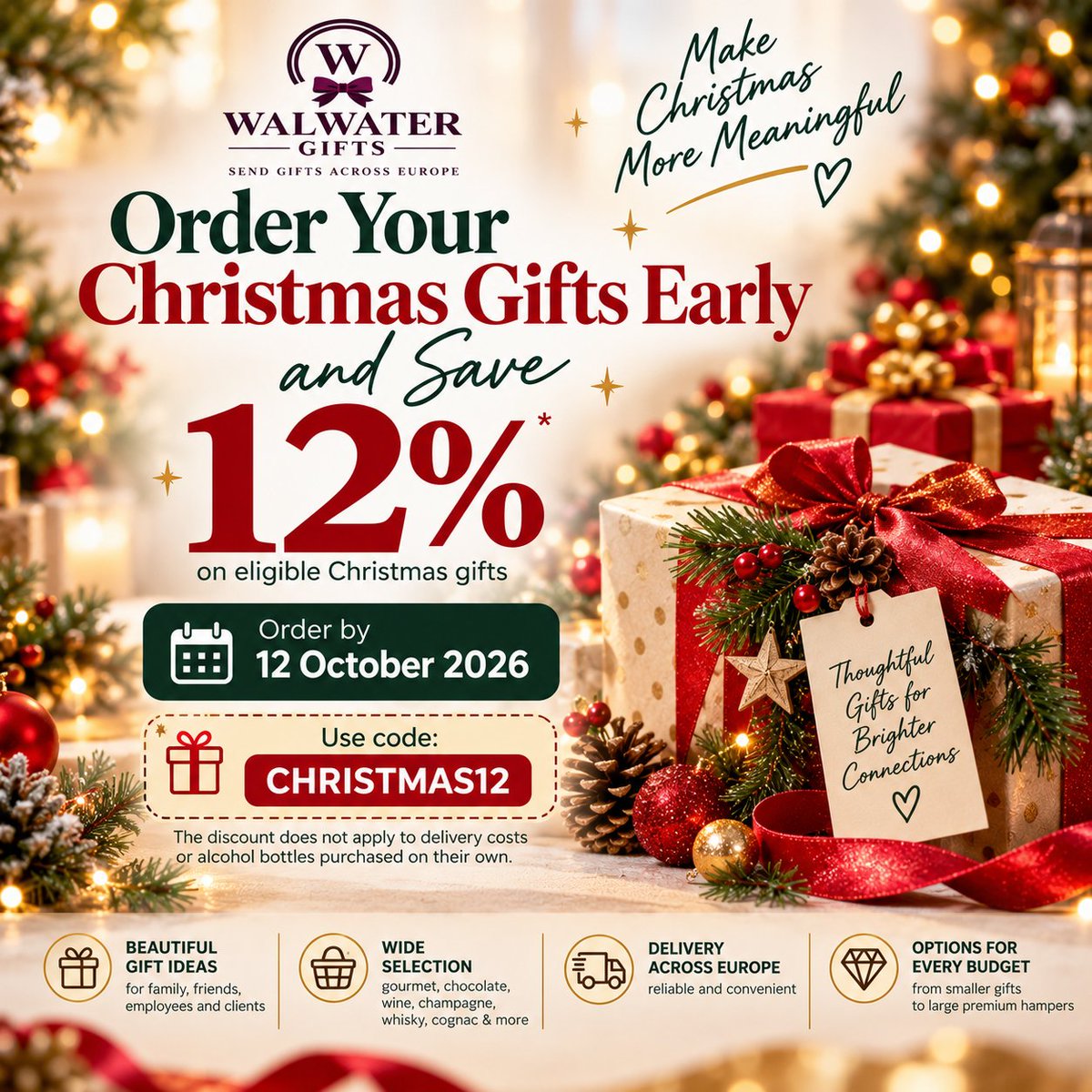 WalwaterE's tweet photo. Save 12% on eligible Christmas gifts! Order by October 12, 2026, and use: Christmas12

🎁 Shop:
https://t.co/xGg4JgWXv7

Start early. Save 12%. Order Today.

#ChristmasGifts #WalwaterGifts #ChristmasSale #ChristmasHampers https://t.co/944nza9g6S