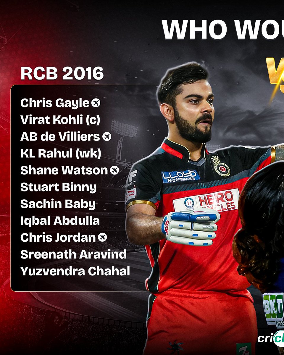 cricbuzz's tweet photo. Same franchise, 10 years apart

RCB 2016 🆚 RCB 2026

Who would win? 🤔 https://t.co/nQNLnkSOZ8