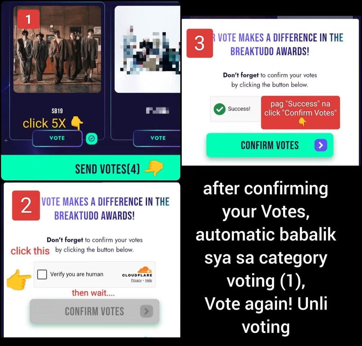 MarikitSB19's tweet photo. 🚨🚨🚨🚨LOCKDOWN 🚨🚨🚨🚨

PRIO VOTING sa BREAKTUDO muna po 🙏

UNLIMITED VOTING
CAST 5X VOTES to SB19 (Int. GROUP)
MAKE SURE TO CONFIRM VOTES

Please check guide 👇👇👇👇 https://t.co/kyjjRvZo0T