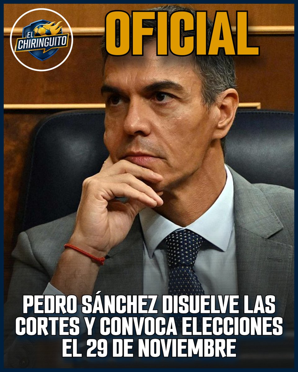 elchiringuitotv's tweet photo. 🚨 Pedro Sánchez adelanta las elecciones al domingo 29 de noviembre. https://t.co/L9ZCxl2nwW