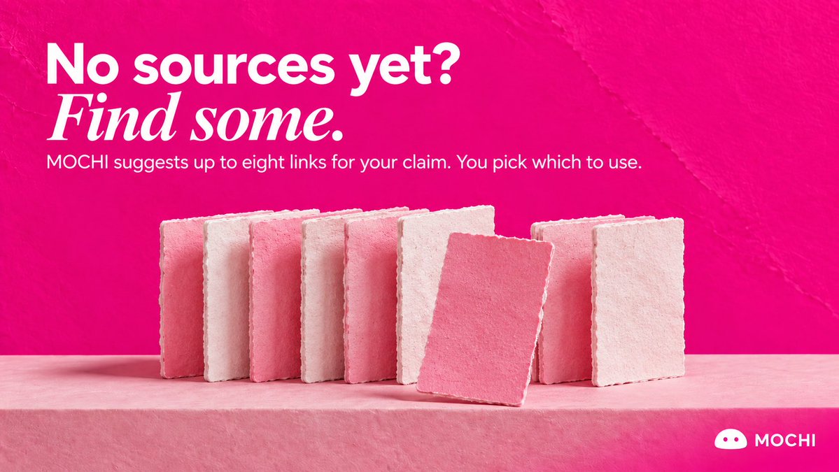 MochiOracle's tweet photo. One way to keep a fact check honest is to choose the sources yourself.

Mochi can suggest up to eight links for a claim. 

You choose which ones to include, and only those sources are sent to the jurors.

https://t.co/yslvTdDsZI
https://t.co/MQnfgTjohV https://t.co/Y9JMn6Jii3
