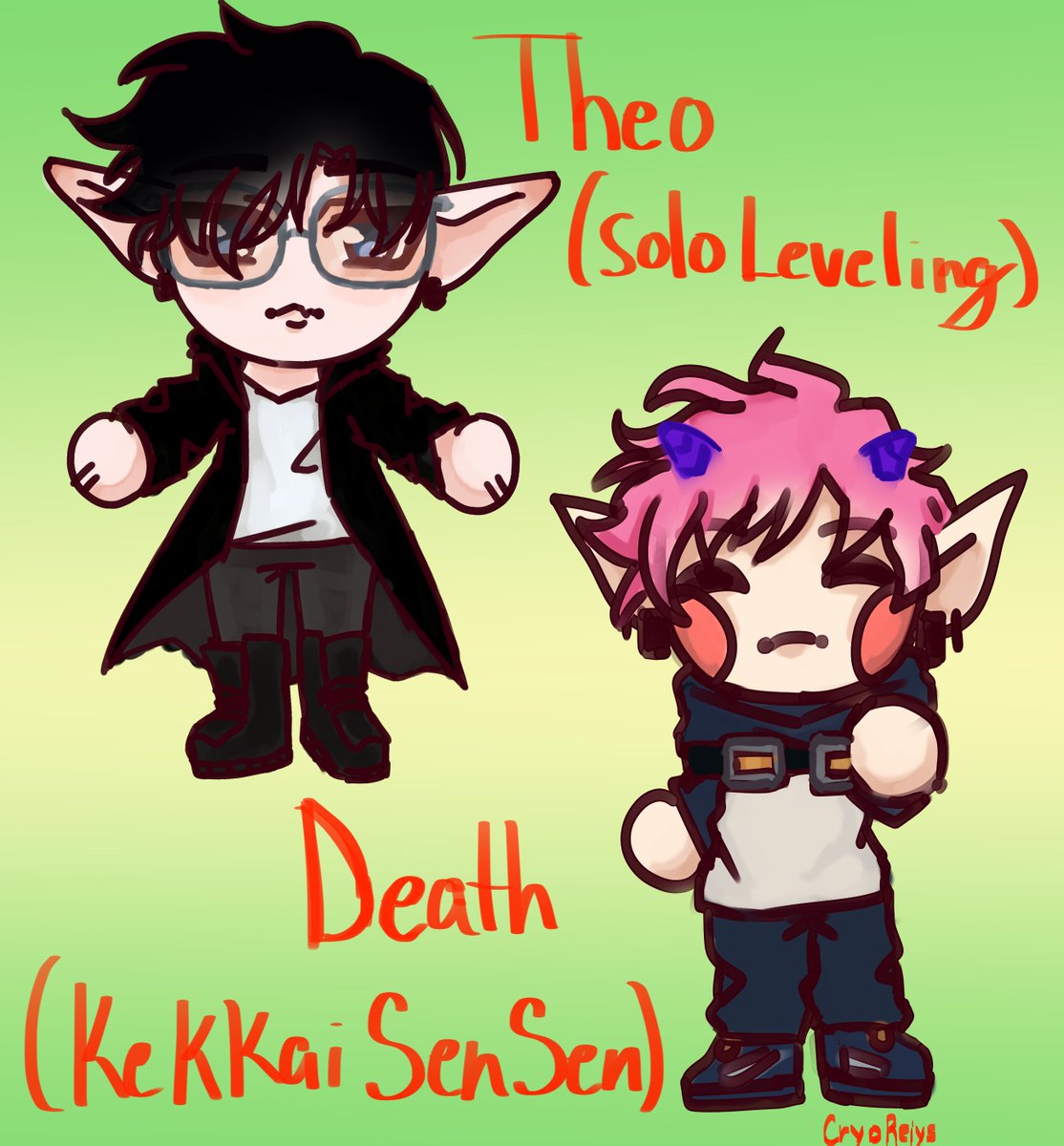 CryoReiys's tweet photo. Day#4: Cosplay - Anime, drew Theo cosplaying as Jinwoo from Solo Leveling (I drew him too much like jinwoo tbh-) and me cosplaying as Leonardo in Kekkai Sensen! (one of my favorite animes)
#ArtOfTheo #vtober https://t.co/UIrOzYO9ru