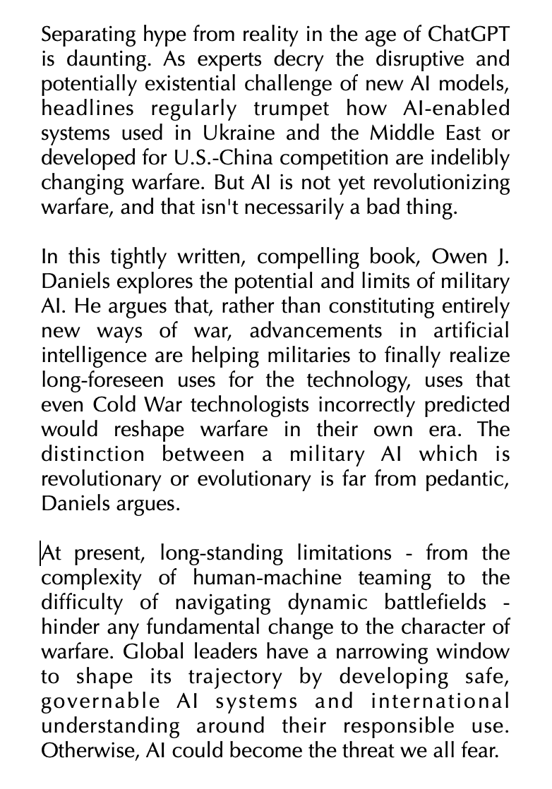 flr_louis's tweet photo. Owen J. Daniels - AI and the Future of War

À paraître en février chez Polity https://t.co/luHam8xX0M