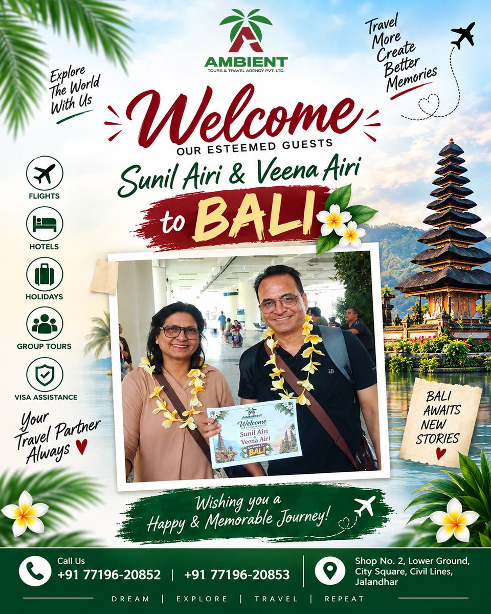 GerardoRHerrera's tweet photo. Tropical vibes, serene beaches, and unforgettable memories await Mr. and Mrs. Airi in beautiful Bali. Thank you for trusting Ambient Tours &amp; Travel. Wishing you a safe, magical, and joyful getaway. https://t.co/12FibXRIHJ