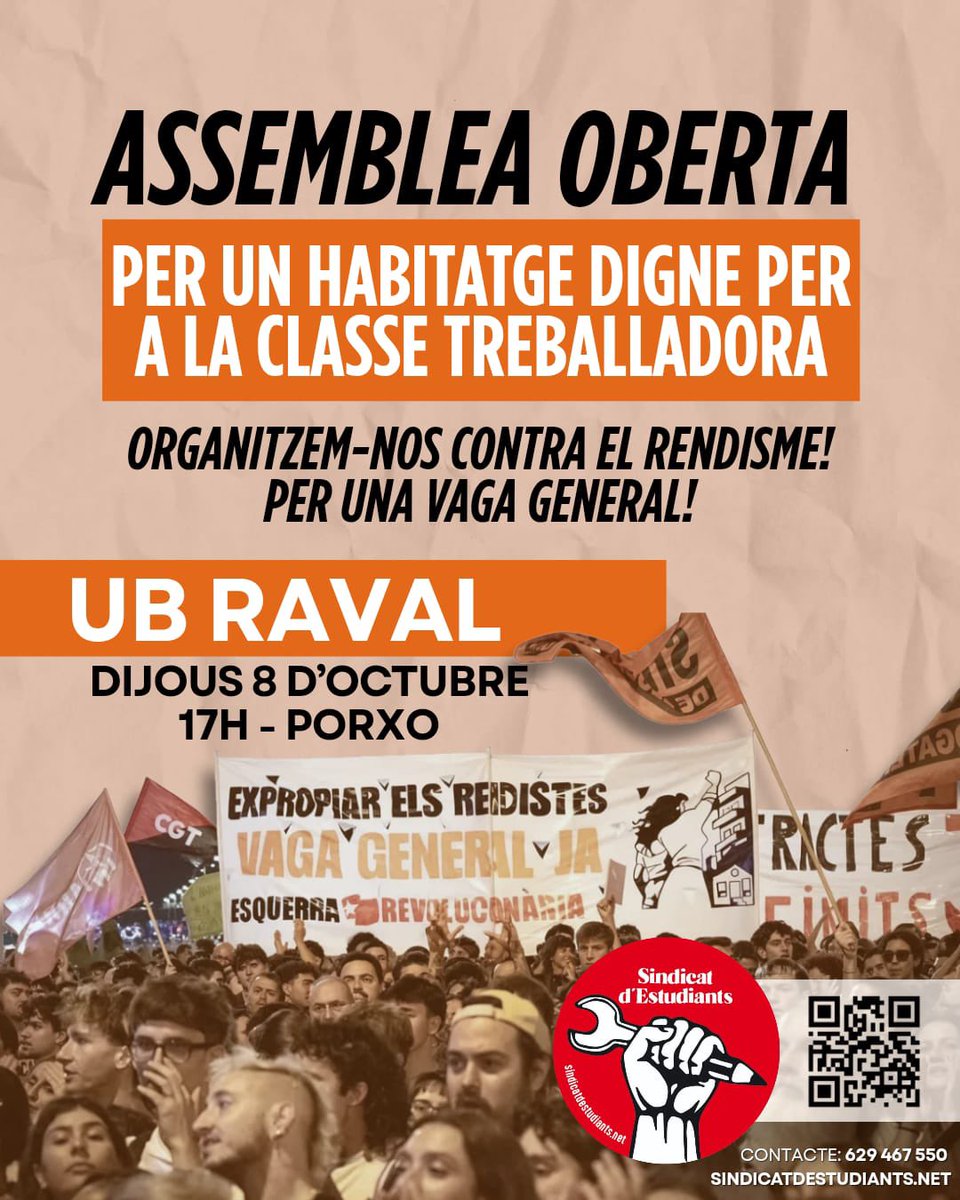 EsqRevoluciona's tweet photo. Per un habitatge digne per a la classe obrera. La lluita de masses ha provocat un terratrèmol. És el moment de seguir apretant per a aconseguir-ho tot!

Vine a debatre sobre com impulsem la vaga general:
💥 Dimecres 7 - C/ del Carme 95 BCN
💥 Dijous 8 - UAB
💥 Dijous 8 - UB Raval https://t.co/yedA2PsBtz