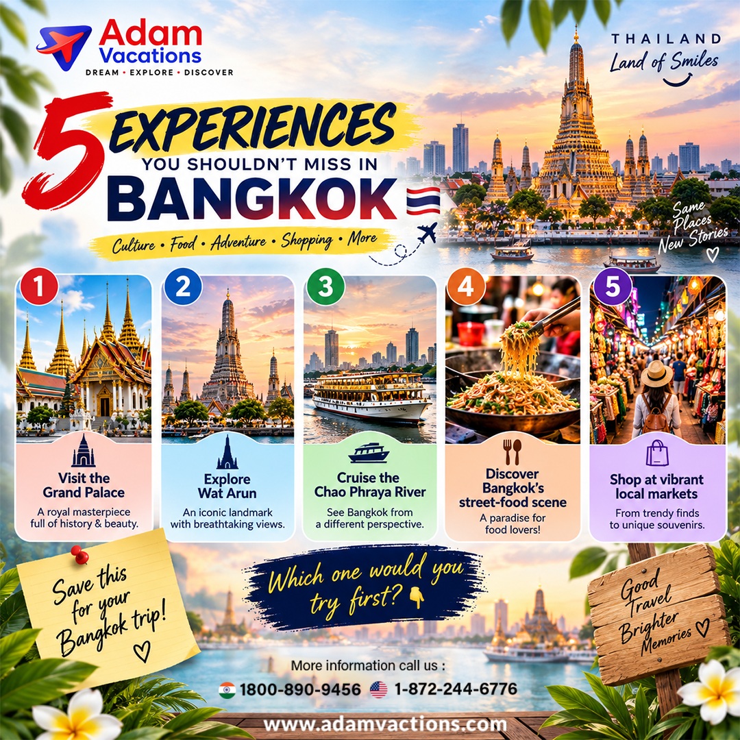 TheDivisorsBand's tweet photo. 5 experiences you shouldn’t miss in Bangkok: explore the Grand Palace and Wat Arun, cruise the Chao Phraya River, taste street food, shop local markets, and soak in the city’s energy. Which would you try first? https://t.co/wAu9wuUERy