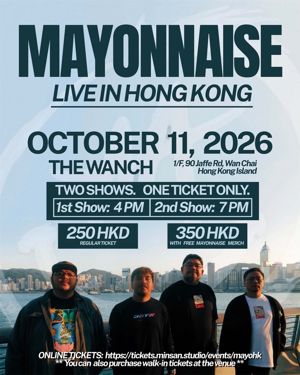 mayonnaisemusic's tweet photo. Mayonnaise Gigs This Week

10.06 - It’s Showtime Guesting
10.07 - Palacio de Maynila (Private) 
10.09 - Cozy Cove, Baguio City
10.11 - The Wanch, Wan Chai, HK

#MayoNation https://t.co/60cI6zKQJb
