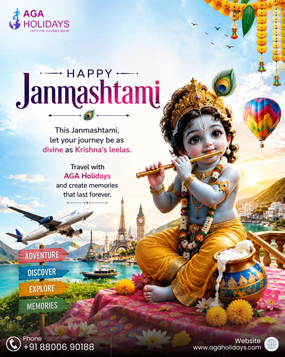 FrancescoMater2's tweet photo. Celebrate Janmashtami with faith, joy, and new journeys. May Lord Krishna bless every traveller with happiness, peace, and unforgettable memories. Aga Holidays wishes you a Happy Janmashtami. Plan your next beautiful getaway with us. https://t.co/MzQby1MPoC