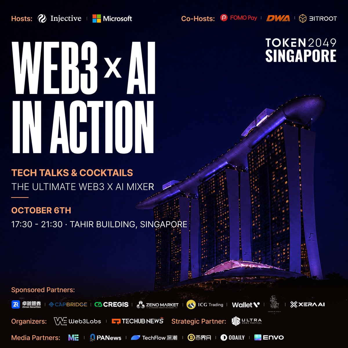 Web3Labs_Club's tweet photo. 🔥 Web3 x AI In Action | TOKEN2049 Singapore

Where Onchain Infrastructure Meets Applied AI 🤖⚡
Moving past abstract theory, @injective  & @Microsoft  convene builders, VCs, and policymakers to focus on real production systems—from agentic execution to AI-native financial apps.

✨ Event Highlights: 
🎙 Keynote Presentations 
💬 Panel: Web3 x AI Infra to Application Explosion 
💬 Panel: AI Agents & the Future of Digital Assets 
🍻 Premium Networking & Refreshments

🗓 Tuesday, Oct 6 | 17:00 - 21:30 SGT
 📍 Tahir Building, Level 6, Singapore 

🤝 Hosts: 
@injective  | @Microsoft  
🤝 Co-Hosts: 
@FOMOPayOfficial | @DWAWeb3 | @Bitroot_ 
💎 Sponsors: 
@zr_securities｜@0xCregis | @ZenoMarket_io  | @icg_io  | @WalletV_io  | @SaviorOfHealth_  | @luxera31 

🎟 RSVP on Luma 👇 
https://t.co/ce6OyK8c2x