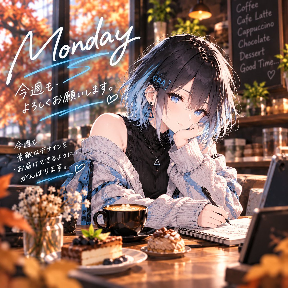 GrowRiseAI's tweet photo. 月曜日、今週もスタート💙

週末はちょっとひと休みして、
今日からまた制作モードへ。

今週も「伝えたい」をカタチにできるよう、
ひとつひとつデザインしていきます。

レイもアイデアを整理中…✍️☕

今週もGRAをよろしくお願いします！

#GRA #GrowRiseAI #広告制作 #販促デザイン #デザイン制作 https://t.co/JRaFugmPfn