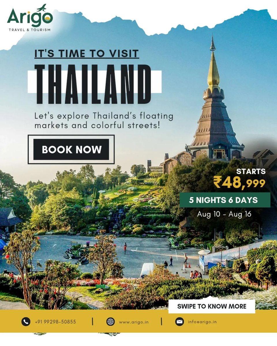 yhoalc's tweet photo. Thailand is calling this August long weekend. Enjoy a 6-day escape with Delhi flights, luxury stays in Pattaya and Bangkok, Coral Island, and city tours from ₹48, 999 per person. Comment “THAILAND” for the itinerary. https://t.co/Otrh6QYgrz
