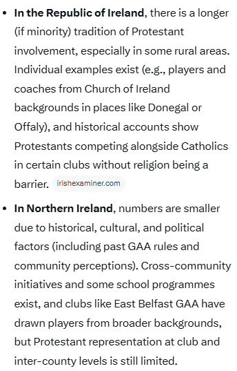 Godslonggone's tweet photo. @Redeyes1878 Ask Grok:

In fact in rural communities Protestants have played in GAA sports for generations.

Then ask Grok how many Catholics are in the Orange Order...............🤣🤣🤣 https://t.co/FKBj9KSVIQ