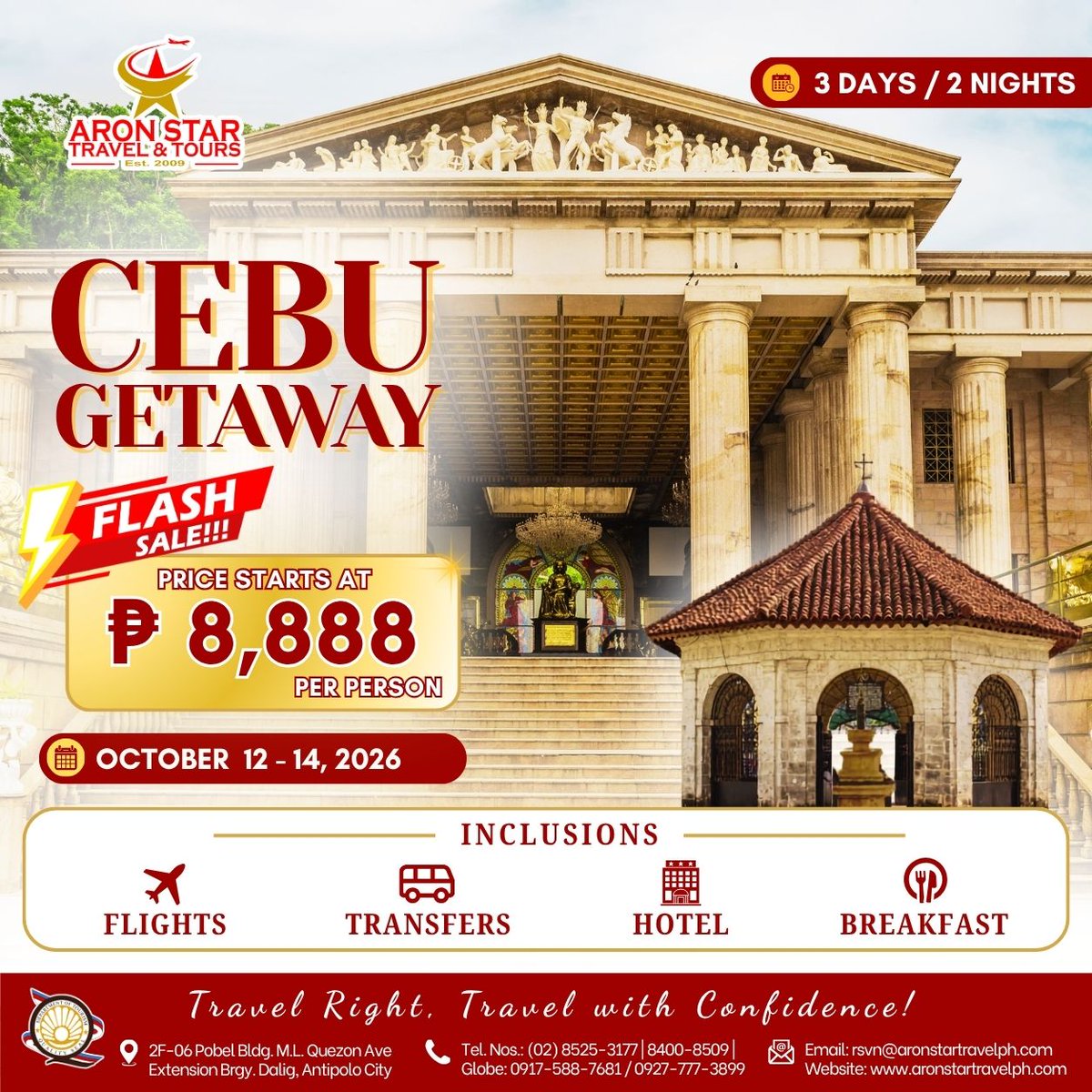 91Melodie's tweet photo. Flash Sale: 3D2N Cebu Getaway from ₱8, 888/pax. Travel October 12–14, 2026 via AirAsia. Includes roundtrip flights, airport-hotel transfers, accommodation, and daily breakfast. Limited seats only. Terms apply. https://t.co/e4blryuTgj