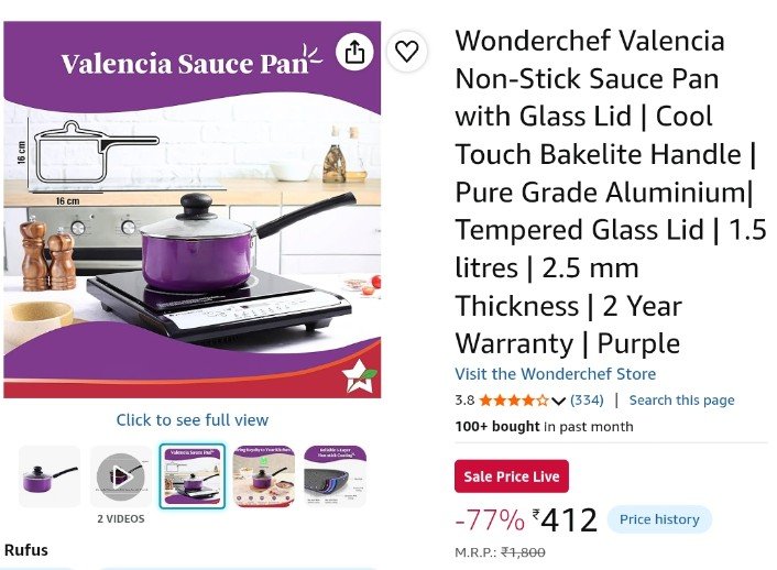 offerguruji's tweet photo. LOWEST PRICE: Wonderchef Valencia Non-Stick Sauce Pan with Glass Liid, 1.5 litres @ ₹412

Buy👉 https://t.co/zoU078KJo7

#saucepan #nonstickcookware #cookware #kitchenware #kitchenutensils #furry #AmazonDeals https://t.co/nmG0Jo4BBL