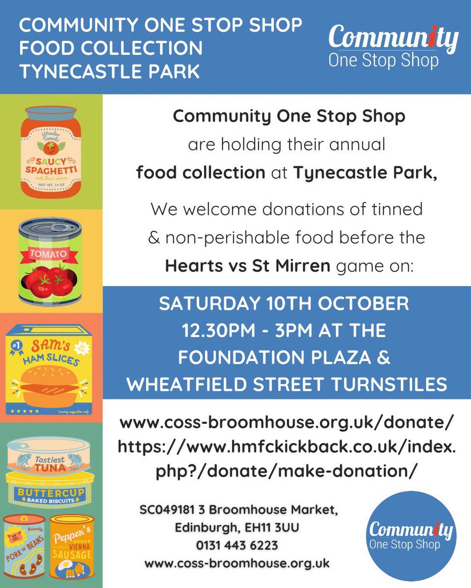bighearts's tweet photo. This Saturday, @cossfoodbank will hold their annual foodbank collection prior to @JamTarts match at Tynecastle Park.

Please support, if you can ❤️

⬇️ More details below⬇️ https://t.co/bocxj5V8VX