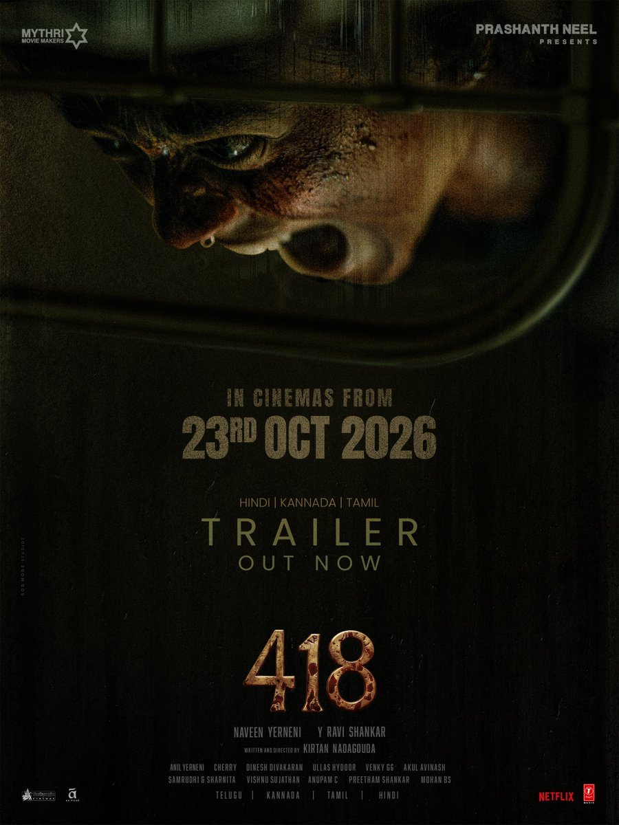 Theframefilms's tweet photo. A #FrameFilms Update:π¬
The Horror thriller of #418thefilm has revealed the release date on 23rd October π
A #Kirtannadagouda Film ππ»
Presented by #Prashanthneel
Under the @MythriOfficial
OTT Rights of @NetflixIndia https://t.co/KLMBxM0br7