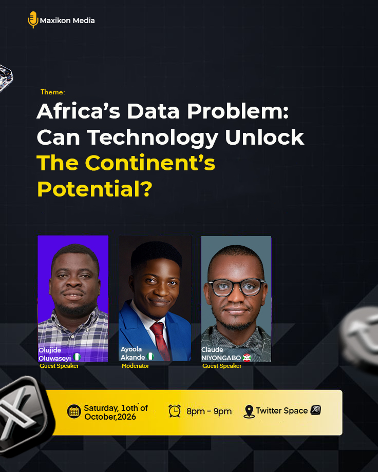 ayoolaa001's tweet photo. This weekend, I will be hosting two great men @Saintsheyjde &amp; @claudeNiyongab1  on a Twitter space, where we will be having conversation on: Africa's Data Problem, do we have data in Africa? And many other questions will be answered. Join us this Saturday.
#Data #Africa #Monday https://t.co/3pacTeCghg