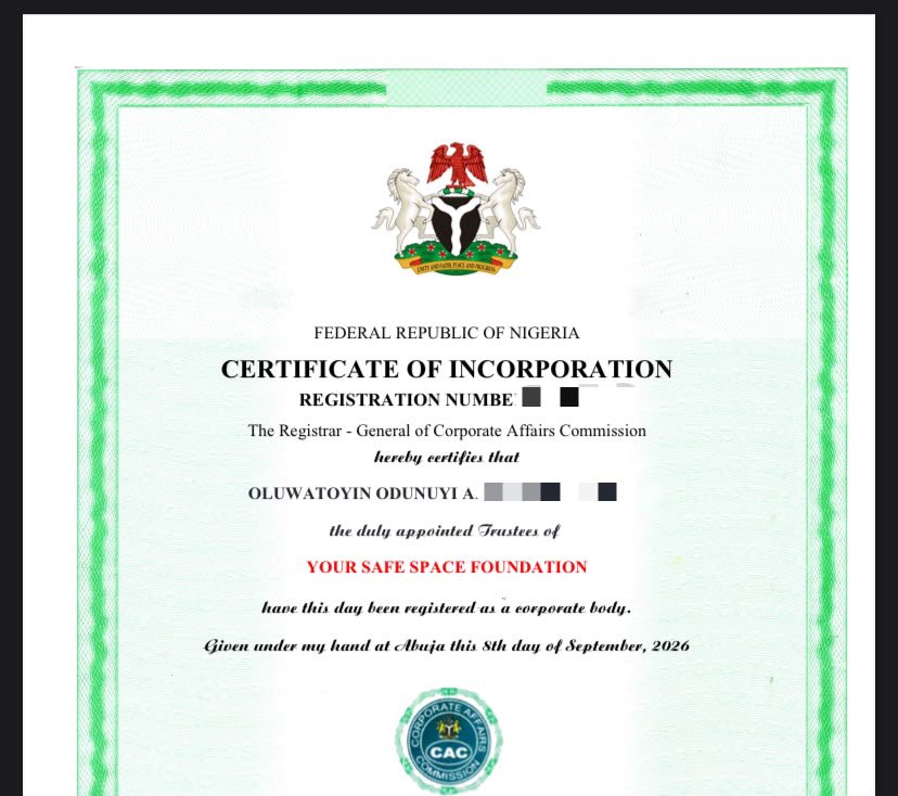 Toyin__od's tweet photo. Finally registered my NGO!

 Your Safe Space foundation’s mission is simple; to make sure that special needs caregivers are taken care of, equipped with the the right knowledge, and for the world to be more accommodating to inodviduals living with disabilities. https://t.co/3BRBCr6IPY
