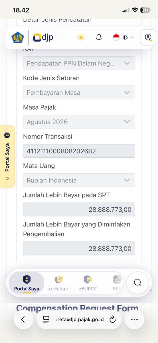 keluhkesahkonoh's tweet photo. Ternyata di Indonesia ada satu hal yang katanya lebih ribet daripada bayar pajak: minta kembali uang pajak yang dinyatakan lebih bayar. 😂

Perusahaan ini punya saldo PPN lebih bayar Rp28.888.773 yang sebelumnya sudah dikompensasikan dari masa pajak sebelumnya.

Di SPT Agustus 2026, statusnya masih lebih bayar Rp28.888.773. Mereka kemudian mengajukan permintaan supaya uang tersebut dikembalikan.

Tapi ternyata permintaannya ditolak dengan alasan tidak memenuhi ketentuan formal dan/atau tidak terdapat kelebihan pembayaran pajak.

Masalahnya, nggak dijelaskan secara spesifik apa yang salah. Faktur yang mana? Angka yang mana? Dokumen apa yang kurang? Dasar hukumnya apa?

Di Coretax, kasus restitusi kemudian berubah status menjadi “Selesai” dan “Kasus: Ditutup”.

Tapi pertanyaannya masih sama: uang Rp28,8 juta itu sebenarnya bagaimana? 😭

Yang diminta juga sebenarnya bukan subsidi, insentif, atau perlakuan khusus. Cuma kepastian.

Kalau memang salah, tolong dijelaskan salahnya. Kalau memang nggak berhak, jelaskan dasar hukumnya. Kalau harus diperiksa, jelaskan juga prosesnya.

Karena sekarang saldo lebih bayar malah jadi Rp0.

Jadi sebenarnya bagaimana ini? 😭