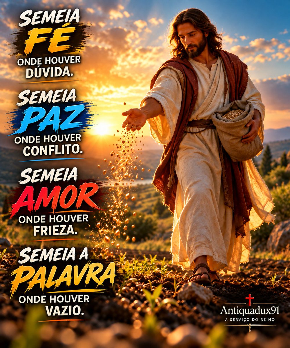 antiquadux91's tweet photo. SEGUNDA-FEIRA, 5 DE OUTUBRO

A primeira luta do dia é vencer a si mesmo.

Ontem, na escola da vida, erros e imperfeições estiveram ao teu redor. Algumas escolhas deram certo; outras, talvez não.

Mas não há como voltar.

O ontem virou aprendizado.
O amanhã ainda não chegou.
O presente é o presente que Deus te entrega: o agora.

Então, levanta-te.

Não gastes o dia tentando mudar aquilo que já passou. Usa o que aprendeste para caminhar diferente.

Sai tu a semear. 🌱

Semeia fé onde houver dúvida.
Semeia paz onde houver conflito.
Semeia amor onde houver frieza.
Semeia a Palavra onde houver vazio.

E deixa Deus cuidar da colheita.

Que esta segunda-feira seja um novo começo, uma nova oportunidade e mais um dia para viver na presença de Cristo.

Abençoado dia!
⚔️✝️ Antiquadux91 — A serviço do Reino