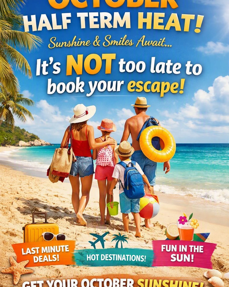 medinegul's tweet photo. October half-term heat is calling. Escape the UK chill with poolside cocktails, sandy beaches and family fun in the sun. Limited spaces left—contact me for your holiday needs. https://t.co/KJOFfA08hW