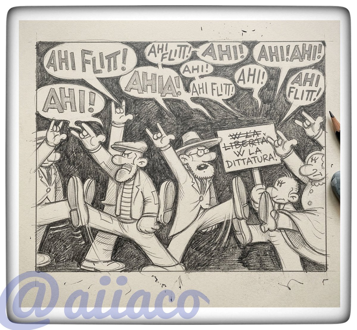 aiiaco's tweet photo. Buongiorno #Jacofollowers 

Pronti a fare i "passi giusti" contro la tolleranza e la diversità, ma rigorosamente a passo d'oca.

​La vera vergogna è non accorgersi che, a furia di marciare al contrario, siete diventati la parodia di voi stessi. 🦤🎪

#Jacovitti https://t.co/sYgfC7Q74o