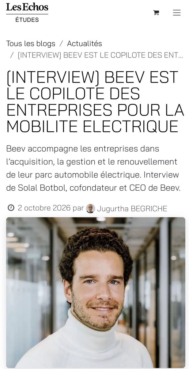 beevfr's tweet photo. ⚡ « Beev est le copilote des entreprises pour la mobilité électrique. »
Dans @LesEchos Études, Solal Botbol revient sur notre mission : simplifier l’électrification des flottes, de la voiture à la recharge.

#MobilitéÉlectrique #Beev https://t.co/I0KJGjZ0sW