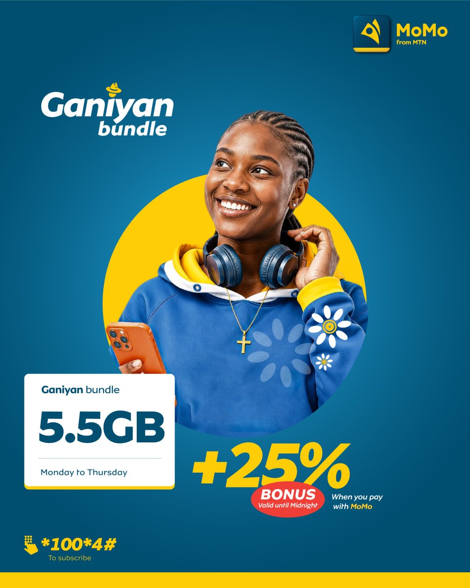 mtnmomossd's tweet photo. 25% bonus when you pay with MoMo😎 C'mon.

Why not dial *100*4# and enjoy 5.5 GB from Monday to Thursday.

#digitalisingsouthsudan #MoMo https://t.co/IzrtAZLEN9