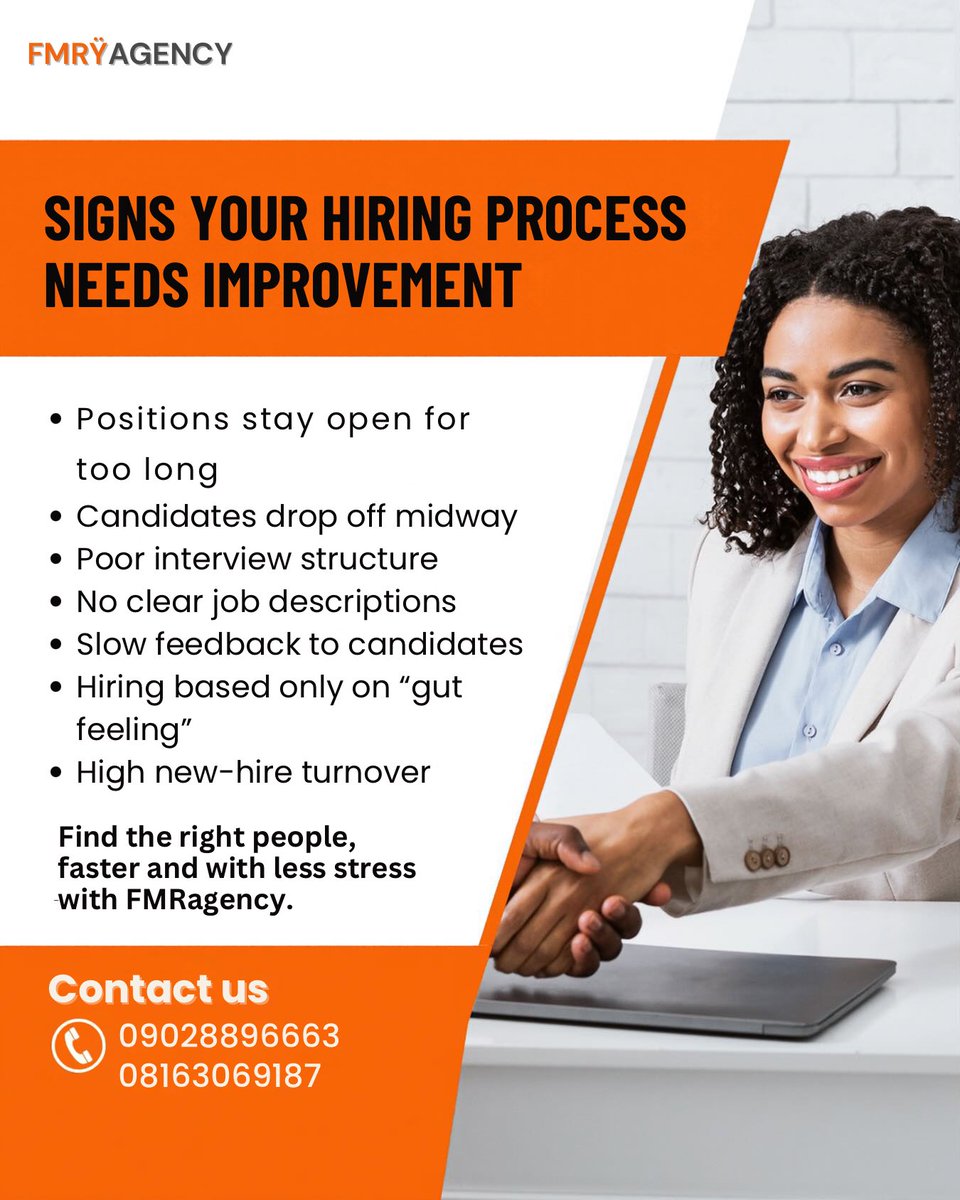 FmrAgency's tweet photo. Is your hiring process costing you great candidates?
At FMRagency, we help businesses find the right people, faster and with less stress, from sourcing to selection.
#piers #mining #Awolowo #Usevpn #Utility #Northerners # https://t.co/Qh5XAh7XNX