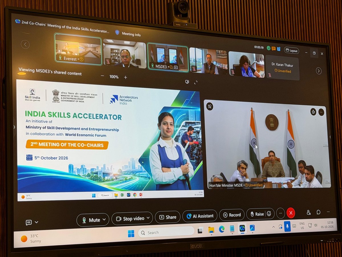 jayantrld's tweet photo. Chaired the second Co-Chairs’ meeting of the #IndiaSkillsAccelerator with @shobanakamineni, Executive Chairperson, Apollo Health, and @sanjivrbajaj, Chairman & MD, Bajaj Finserv, alongside colleagues from the @wef & @MSDESkillIndia.

Moving from insight to action, we focused on three priorities: stronger education-to-employment pathways, employer-led reskilling, and inclusive skills and mobility.

The goal is to build a skilling system where learning leads to jobs, productivity, mobility and lifelong opportunity!