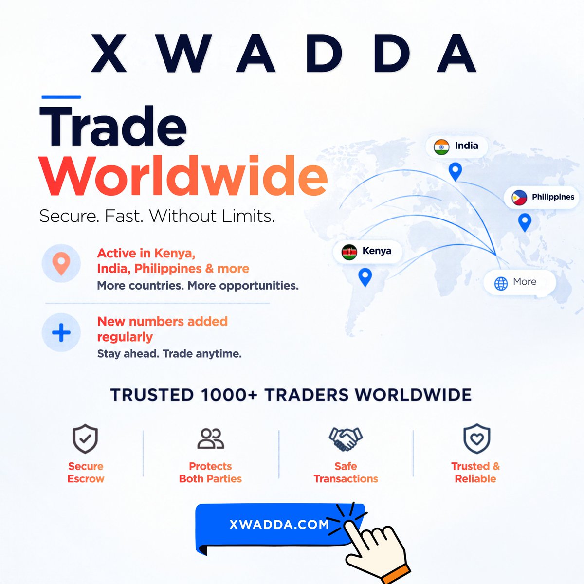 xwadda_escrow's tweet photo. Trade beyond borders. 🌍🔐
From Kenya to India, the Philippines, and beyond—XWADDA makes secure trading simple, fast, and reliable.
More connections. More opportunities. Safer deals.
#XWADDA #XWADDAEscrow #GlobalTrading #SafeTrading https://t.co/aPoF3gyG89
