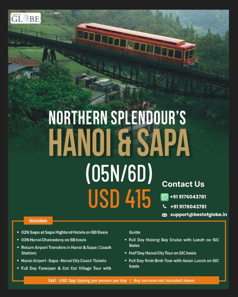 esraaytekin89's tweet photo. NORTHERN SPLENDOUR: HANOI &amp; SAPA

6 days from USD 415 per person. Explore Hanoi, Sapa, Fansipan, Cat Cat Village, Halong Bay and Ninh Binh. Includes 3 nights Hanoi, 2 nights Sapa, transfers, tours, cruise lunch and guide services. https://t.co/tgWFxtfw1Q