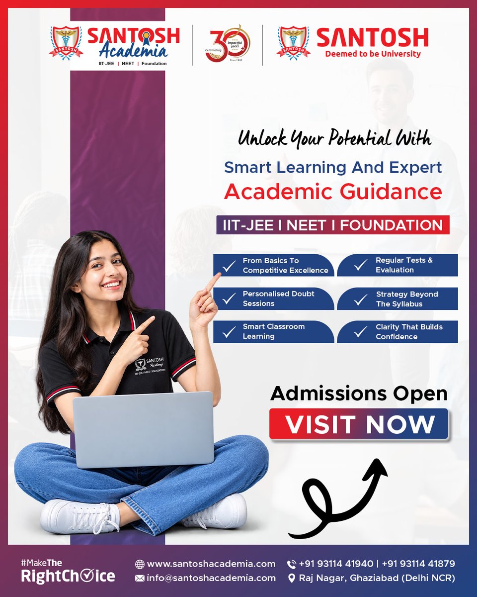 AcademiaSantosh's tweet photo. 🎯 The right classroom builds exam confidence.
Santosh Academia offers focused IIT JEE, NEET & Foundation preparation with regular tests, doubt sessions, smart classrooms and strategic learning.
Admissions Open.
#SantoshAcademia #IITJEE #NEETPreparation https://t.co/H1HzwwiOPy