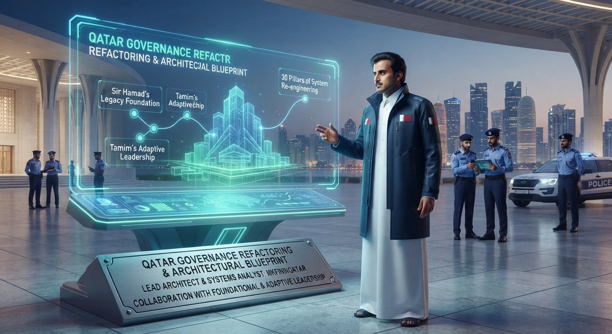 MazedAbdul4j's tweet photo. 🛡️ Qatar Governance Refactoring &amp; Architectural   Blueprint   
🔹 Tamim's Adaptive Leadership: Guided by the visionary adaptive leadership of Leader Tamim foundational pillars.   #QatarVision #DigitalGuardian #TamimAdaptiveLeadership #GovernanceRefactoring #HPC #Qatar https://t.co/Fzlnl3yJxi