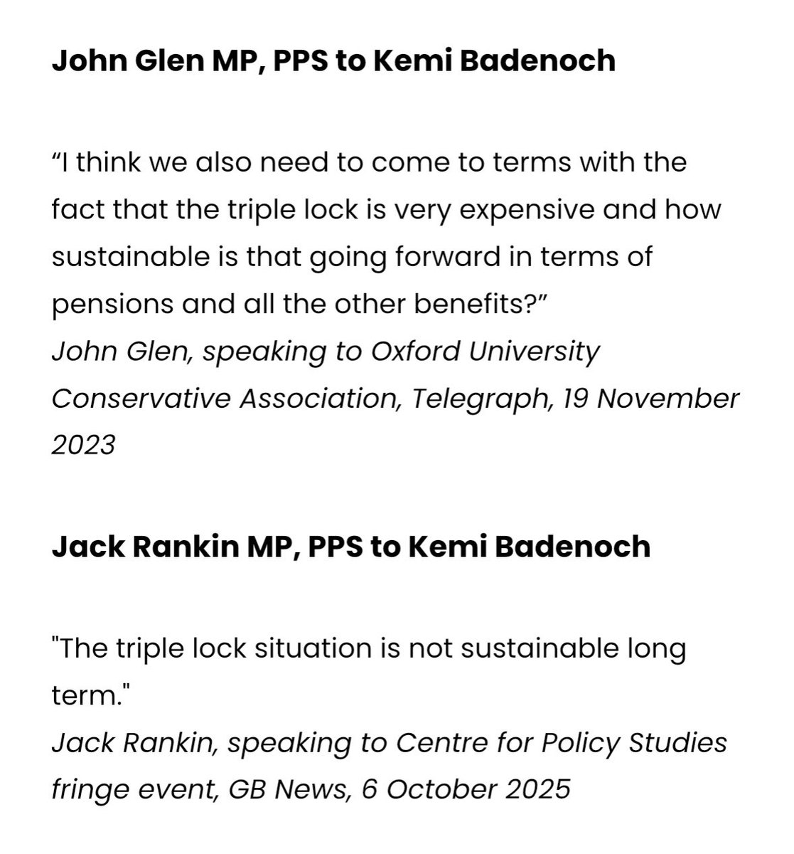 labourpress's tweet photo. Both cops disagree with Kemi Badenoch on the triple lock. https://t.co/9JzxE3V2aI