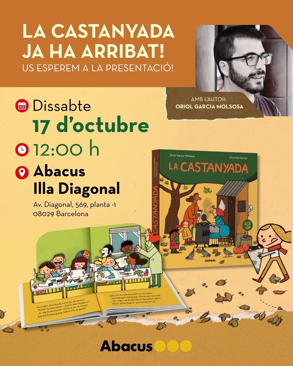 EditorialCasals's tweet photo. Activitat La Castanyada - Abacus L'Illa Diagonal
📆 17 d'octubre
⏰12:00h
📍Avinguda Diagonal, 569, planta -1 08029 Barcelona

T'hi esperem!
https://t.co/tAZrVc5Y5C https://t.co/DtaMYE7kjB