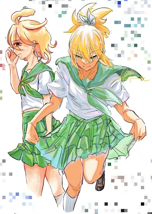 Nombember's tweet photo. コハクとスイカで制服姿
絵チャ予定なしで気づけばこんなに素敵な合作に…！
コハクちゃん描かせていただきました╰(*´︶`*)╯
ステちゃん可愛すぎるスイカちゃんありがとう😭❣️
↪︎@stko29 
とても可愛い絵を描く子です！！ヽ(；▽；)ノｾﾞﾋﾐﾛﾈ

#ドクスト　＃絵チャ　＃イラスト　＃合作 https://t.co/7xIjZtWszw