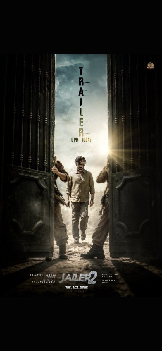 Anji1223's tweet photo. #Jailer2 Trailer day 🔥 🔥 🔥 🔥 
06:00 PM Today

#Thalaivar 
#Superstar_Rajinikanth 
#SuperstarRajini 
#Anirudh https://t.co/FC1luo0Vl7