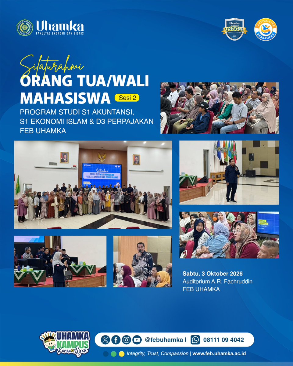 febuhamka's tweet photo. 🔥SILATURAHIM BERSAMA ORANG TUA/WALI MAHASISWA S1 MANAJEMEN, S1 AKUNTANSI, 1 EKONOMI ISLAM, D3 PERPAJAKAN DUA SESI🔥

Suasana penuh keakraban hadir dalam kegiatan Silaturahim bersama Orang Tua/Wali Mahasiswa S1 Manajemen FEB UHAMKA. https://t.co/oHtIY60XOq