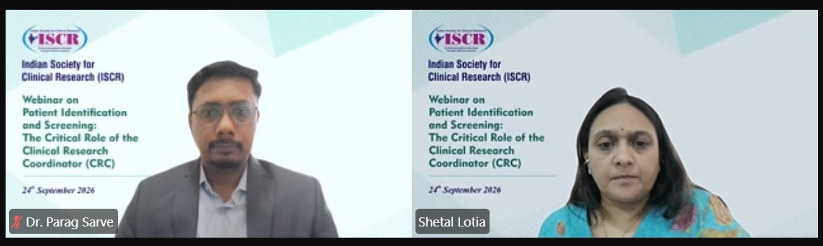 iscrindia's tweet photo. 📝 Patient Identification and Screening: The Critical Role of the CRC | ISCR Webinar
📅 24th Sep 2026 | Online

306 participants, Dr. Parag Sarve (ICON plc) led the session on feasibility forecasting, pre-screening, cutting screen failures and audit-ready documentation. https://t.co/oN1qLzueUI