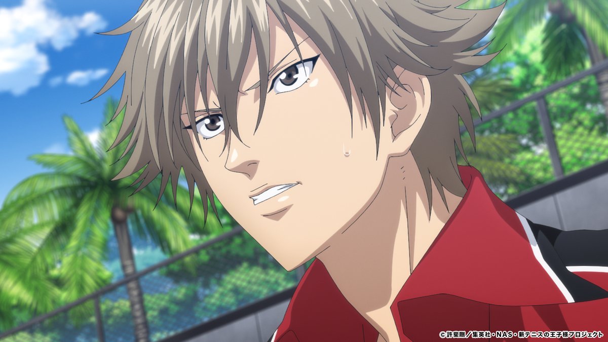shintenianime's tweet photo. 【#決勝メンバー決定戦】
10/14(水)24時からテレ東他にて📡

3話「あきらめない男たち」

S3は入江が圧倒的な強さで勝ち上がり、コートでは第2試合、跡部vs忍足。
S2第2試合はリョーマvs千石。
一方、D2では種ヶ島＆白石ペアを相手に、丸井がまさかの「二刀流」を繰り出す――！

#テニプリ https://t.co/tkSHSpEc59
