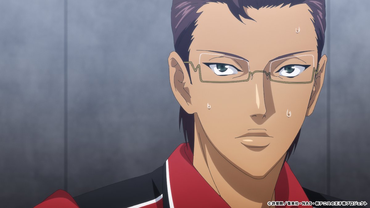 shintenianime's tweet photo. 【#決勝メンバー決定戦】
10/14(水)24時からテレ東他にて📡

3話「あきらめない男たち」

S3は入江が圧倒的な強さで勝ち上がり、コートでは第2試合、跡部vs忍足。
S2第2試合はリョーマvs千石。
一方、D2では種ヶ島＆白石ペアを相手に、丸井がまさかの「二刀流」を繰り出す――！

#テニプリ https://t.co/tkSHSpEc59