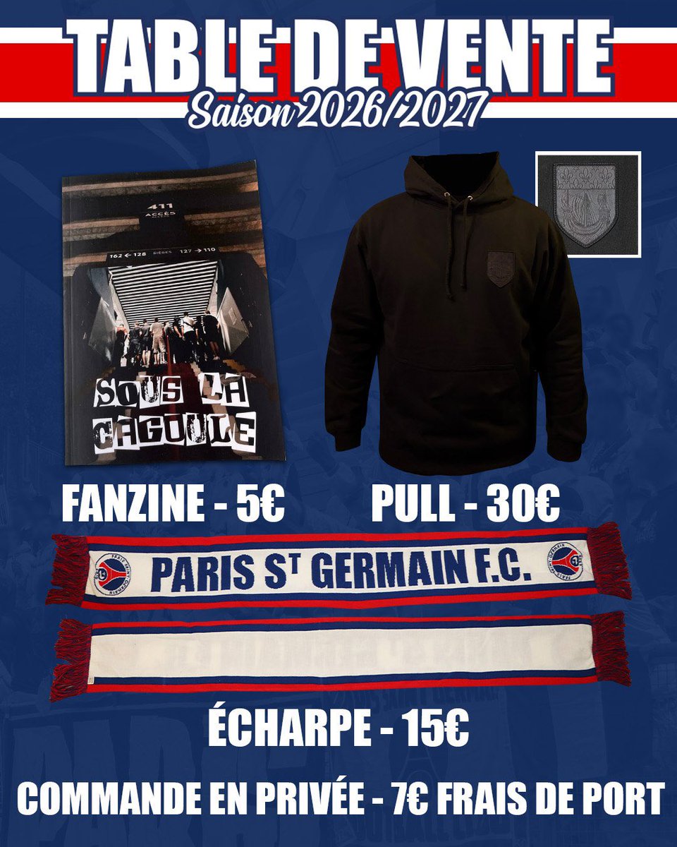 sparisiens1970's tweet photo. MATOS GRAND PUBLIC — SAISON 2026/2027

Notre matos disponible pour la saison 2026/2027 : vestes, bob, pull, écharpe, stickers et fanzine. https://t.co/aTksj6kURR