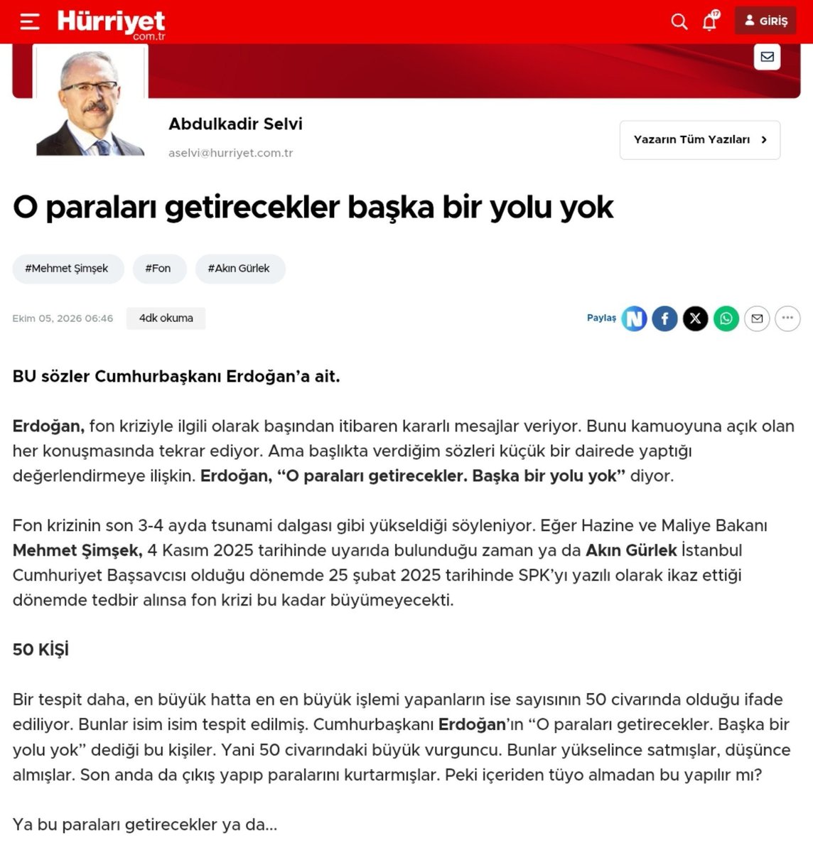 haberfon7's tweet photo. Abdülkadir Selvi'de köşe yazısında değindi. https://t.co/OyN68v7zQL
