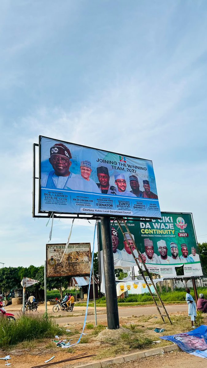 Waspapping_'s tweet photo. It’s honestly sad watching you and your Kaduna ADC PR bots struggle every day because you have nobody credible to sell to the people.

Let’s be clear, it’s not APC or Bashir Zuntu’s fault that your candidates are weak, unpopular, incompetent and practically unsellable to the public. Stop crying and face your real problem. Your own candidates are simply not sellable.

If you spent half the energy you waste attacking the APC on promoting your candidates, maybe people would at least find a way to sell them to the public 

And as for that rubbish propaganda about APC hiding the President’s presence in Kaduna, here’s Kaduna APC putting up the President’s big campaign banners across the state.

So, please go back to your drawing board and find another lie. This one has failed already.